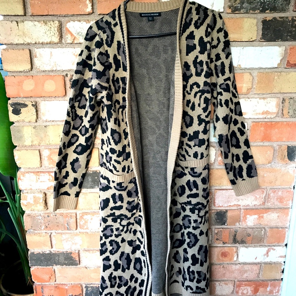 Boston Proper Animal Print Long Open Cardigan